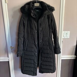 Ralph Lauren Black Puffer Jacket with Faux Fur Trim
